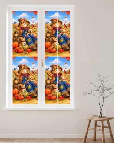 Window Privacy Film Frosted, Fall Reusable Static Cling Window Tints, Thanksgiving Harvest Country Pumpkins Maple Leaves Heat Control Windows Films for Offices, Balcony, 29.5 x 118 Inches - Image 2