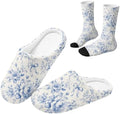 Toile de Jouy Fuzzy Slipper with Socks for Women Cozy Slipper Indoor by Baxinh