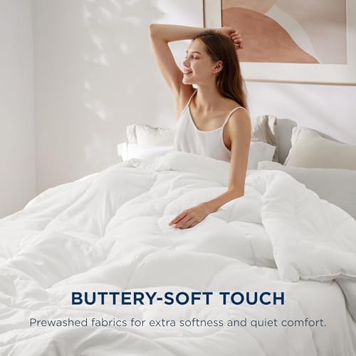 Bedsure Comforter King Size - King Comforter for All Season, Ultra-Soft Quilted Down Alternative & Prewashed Duvet Insert, Blanket for Bed with 4 Tabs, Machine Washabl, White, 90x102 in - Image 3