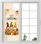 Window Privacy Film Frosted, Thanksgiving Static Cling Door Window Covering, Fall Gnomes Pumpkin Maple Leaf Sunflowers UV Blocking Windows Film for Office, Hotel, Bedroom, 29.5 x 78.7 Inches by Unknown