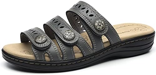 Women's Comfort Leather Slides Lightweight Flat Sandals Cute Slip On Casual Walking Slippers - Image 2