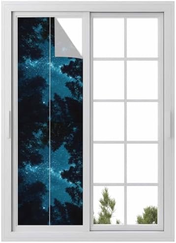 Window Privacy Film Frosted, Night Sky Reusable Static Cling Window Tints, Blue Natural Forest Trees Star River Scenery Heat Control Windows Films for Offices, Balcony, 29.5 x 118 Inches by Unknown