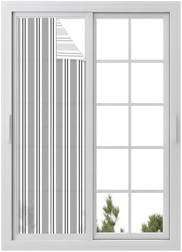 Window Privacy Film Frosted, Grey Striped Reusable Static Cling Window Tints, Modern Farmhouse Vertical Stripes Heat Control Windows Films for Offices, Balcony, 29.5 x 118 Inches by Unknown