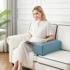 2 Pack Couch Arm Rest Pillow, 8''x8''x20'' Faux Leather Waterproof Cover, High Density Foam Armrest Cushion, Removable & Washable Elbow Support for Sofa, Bed, and Armchair (Blue) - Image 3