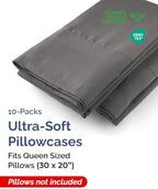 Queen Pillow Cases - 10 Pack Soft Pillowcase Covers - 20" x 30" (Charcoal) - Image 2