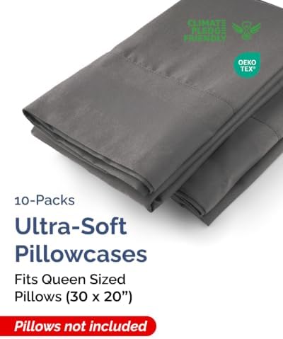 Queen Pillow Cases - 10 Pack Soft Pillowcase Covers - 20" x 30" (Charcoal) - Image 2