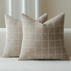 Decorative Chenille Plaid Boho Throw Pillow Covers Oatmeal 26x26 Set of 2 by Unknown