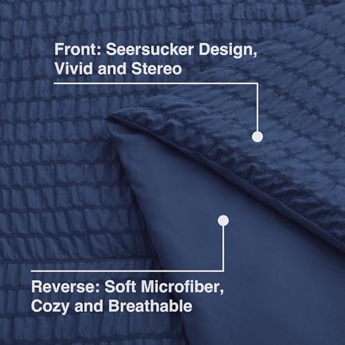 Love's cabin Seersucker Dark Blue Twin Comforter Set, 5-Piece Bed in a Bag - Image 5