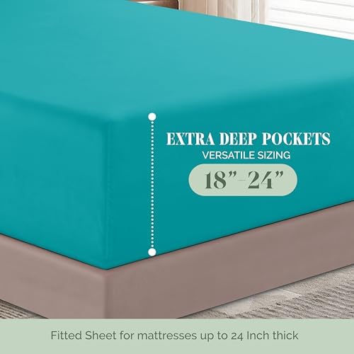 Elegant Comfort 1500 Premium Quality 6-Piece Bed Sheet Set - 18-24 Inch Extra Deep Pocket, Smart Storage Pockets, Wrinkle Free Ultra Soft 6PC Extra Deep Pocket Sheets, King, Turquoise - Image 5
