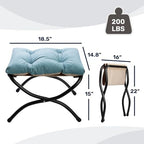 HollyHOME 15"(H) Folding Footrest Stool, Upholstered Small Foldable Ottoman, Accent Padded Sofa Foot Stool for Lazy Chair, Metal Frame Portable Foot Rest Ottoman for Home, Living Room, Bedroom, Blue - Image 3