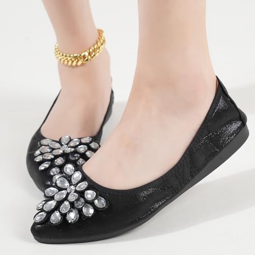Flats Shoes for Women Rhinestone Wedding Ballerina Shoes Foldable Sparkly Comfort Slip on Flat Dressy Flats - Image 2