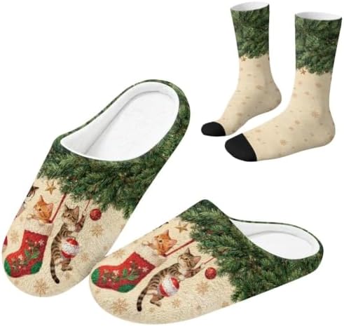 House Slipper and Socks Set for Women Warm Comfy Fuzzy Slipper with Crew Socks Plush Fuzzy Slippers for Indoor by Baxinh
