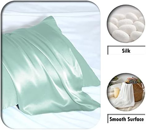 Suatien Mulberry Silk Pillow Cases 2 Pack King Size, Sage - Image 2