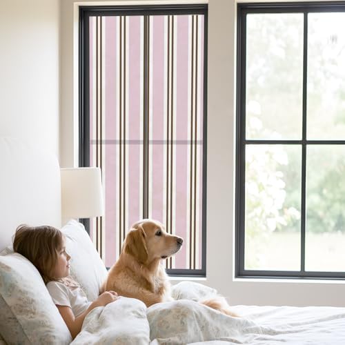 Window Privacy Film Frosted, Pink Brown Striped Static Cling Door Window Covering, Modern Farmhouse Vertical Stripes UV Blocking Windows Film for Office, Hotel, Bedroom, 29.5 x 78.7 Inches - Image 2