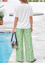 PRETTYGARDEN Women‘s Summer 2 Piece Sets Short Sleeve Tops Beach Boho Pants - Image 4