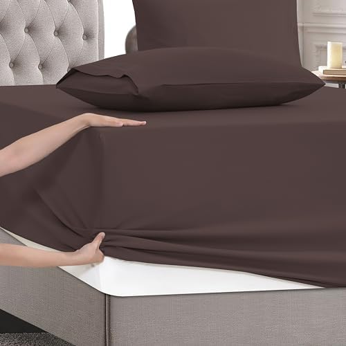 Mocassi Full Size 4-Piece Bed Sheet Set - 1800 Premium Hotel Quality Microfiber 18-24 Inches Extra Deep Pocket Fitted Sheet- Luxury Soft, Breathable, Wrinkle, and Fade Resistant, Brown - Image 5