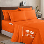 Elegant Comfort 1500 Premium Quality 6-Piece Bed Sheet Set - 18-24 Inch Extra Deep Pocket, Smart Storage Pockets, Wrinkle Free Ultra Soft 6PC Extra Deep Pocket Sheets, Queen, Orange - Image 2