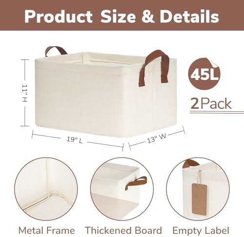 CHICVITA 45L Extra Large Fabric Storage Bins for Shelves, 2Pack, Beige - Image 6