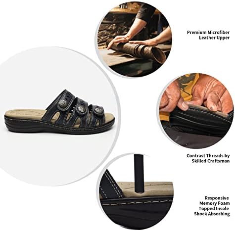Women's Comfort Leather Slides Lightweight Flat Sandals Cute Slip On Casual Walking Slippers - Image 5