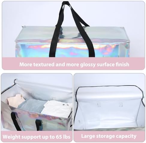 6 Pack Moving Bags Heavy Duty, Extra Large Moving Bags, Moving Supplies, Storage Bags with Handles and Zippers, Waterproof Totes for Storage Saving Packaging Shipping and Travel(Laser Silver) - Image 4