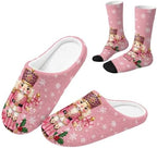 Jeiento Winter Fuzzy Slipper and Crew Socks for Women,Adult Slip-on Close Toe House Slipper,Flat Comfort home Slides by Jeiento