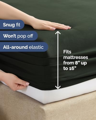 Cal King 6 Piece Bed Sheet Set - Breathable & Cooling Sheets - Forest Green - Image 3