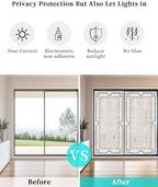 Window Privacy Film Frosted, Light Gray Botanical Non-Adhesive Static Cling Window Tint, Vintage Florals Geometric Minimalist Insulated Windows Frosted Films for Living Room, 35.4 x 78.7 Inches - Image 6