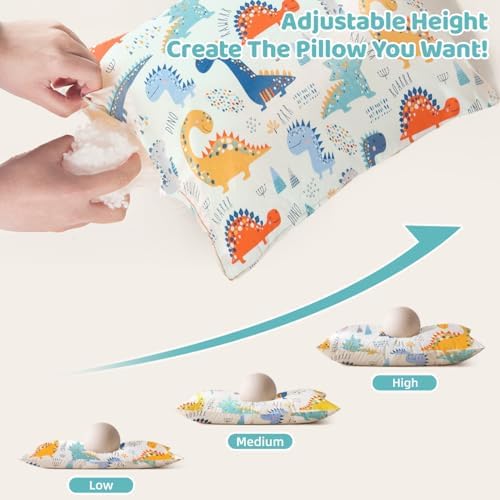 Organic Plilow with Cartoon Pillowcase - 16x22 Kids Pillow with 100% Organic Cotton Shell, Adjustable Organic Youth Pillow, Machine Washable, Soft,for Kids&Youth&Children (Dinosaur) - Image 2