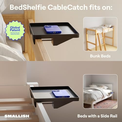 BedShelfie Bedside Shelf for Dorm Room - Cable Catch, Black - Image 4