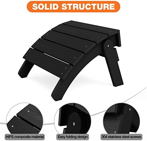 YEFU Folding Adirondack Ottoman Outdoor Set of 2, Black - Image 4