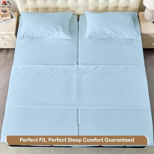 ARlinen 5PC Split King Sheets for Adjustable Bed, 15-Inch Deep, Light Blue - Image 5