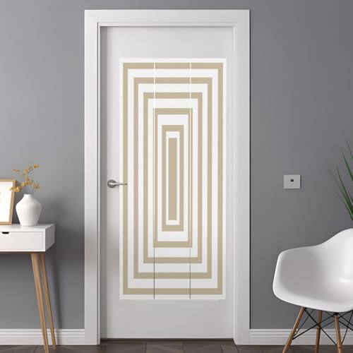 Window Privacy Film Frosted, Beige White Geometric Non-Adhesive Static Cling Window Tint, Square Minimalist Modern Insulated Windows Frosted Films for Living Room, 35.4 x 78.7 Inches - Image 3