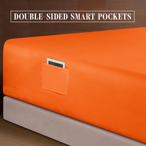 Elegant Comfort 1500 Premium Quality 6-Piece Bed Sheet Set - 18-24 Inch Extra Deep Pocket, Smart Storage Pockets, Wrinkle Free Ultra Soft 6PC Extra Deep Pocket Sheets, Full, Orange - Image 6