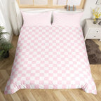 Pink Grid Duvet Cover Set Twin Size,Pink White Checkered Bedding Set 2Pcs for Kids Girls Teens Women Room Decor,Geometric Plaid Printed Comforter Cover Soft Sweet Girly Quilt Cover,1 Pillowcase - Image 3
