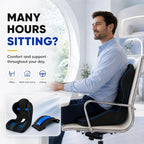 Seat Cushion and Lumbar Back Stretcher 2-Piece Pack, L-Shaped Ergonomic Memory Foam Chair Cushion with Non-Slip Base, Manual Lower Back Massager for Office, Car and Home, Black and Blue - Image 2