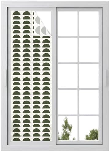 Window Privacy Film Frosted, Forest Green Boho Reusable Static Cling Window Tints, Middle Century Geometric Abstract Art Heat Control Windows Films for Offices, Balcony, 29.5 x 118 Inches by Unknown