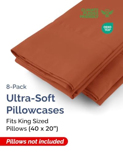 King Pillow Cases - 8 Pack Soft Pillowcase Covers - 20" x 40" (Terracotta) - Image 2