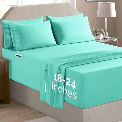 Elegant Comfort Luxury Soft 4-Piece 1500 Premium Hotel Quality Bed Sheet Set with Extra Deep Pockets 18-24 Inch, Wrinkle Free, Storage Pockets, Extra Deep Pocket 4PC Sheets, Twin XL, Paradise Teal - Image 2