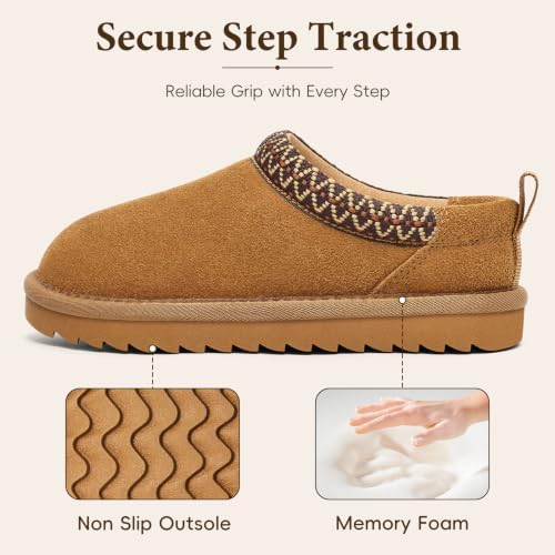 Kids Genuine Suede Slippers Fuzzy House Shoes Indoor Outdoor - Image 6