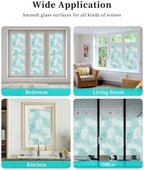 Window Privacy Film Frosted, Teal Blue Botanical Non-Adhesive Static Cling Window Tint, Summer Palm Leaves Foliage Tropical Insulated Windows Frosted Films for Living Room, 35.4 x 78.7 Inches - Image 7