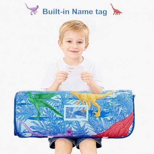 Viviland Toddler Nap Mat with Pillow and Minky Blanket, Rolled Large Sleeping Mat for Boys, Kids Slumber Bag Nap Mat for Preschool, Daycare, Kindergarten, Travel Camping - Dinosar Adventure - Image 4