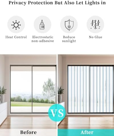Window Privacy Film Frosted, Blue Stripes Non-Adhesive Static Cling Window Tint, Farmhouse Vertical Lines Modern Minimalist Insulated Windows Frosted Films for Living Room, 35.4 x 78.7 Inches - Image 6