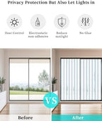 Window Privacy Film Frosted, Blue Stripes Static Cling Door Window Covering, Farmhouse Vertical Lines Modern Minimalist UV Blocking Windows Film for Office, Hotel, Bedroom, 29.5 x 78.7 Inches - Image 6