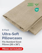 Standard Pillow Cases - 8 Pack Pillowcases, 20" x 26" - Heathered Beige - Image 2
