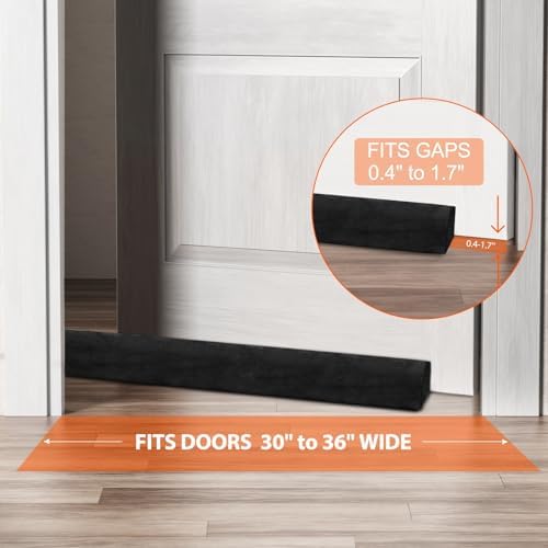 GDHOMM Door Draft Stopper, Door Sweep Noise Blocker Door Draft Guard for Bottom of Door Energy Saving Cold Air Blocker Fits 0.5 to 1.7" Gap,Size Adjustable 30" to 36" (Pack of 2) - Image 3