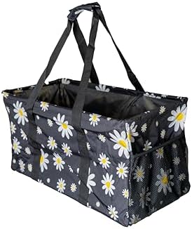 Extra Large Utility Tote Bag - Oversized Collapsible Beach Bag - Black Daisy by Lucazzi