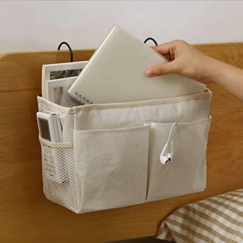 Bedside Hanging Bag,Bedside Organiser,Bedside Pocket, Bedside Hanging Storage Bag Caddy Pocket Nightstand Organizer Basket White for Bunk Bed Dorm Rooms by Meyrwoy