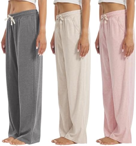 3-Pack Women's Lounge Pants, Wide Leg Sweatpants with Pockets by OAKVON
