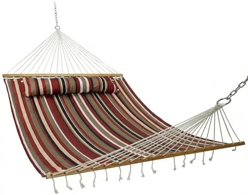 Sunnydaze Quilted Double Hammock for Outside with Pillow, Awning Stripe by SunnydazeDecor
