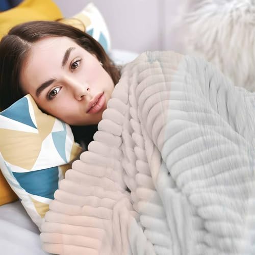 Beach Coastal Boho Throw Blanket, Blue Sea Waves Ocean Fluffy Soft Blankets for Couch Bed Travel, Nautical Gradient Plush Microfiber Striped Flannel Blankets, Lightweight Sofa Blankets 60"x80" - Image 5